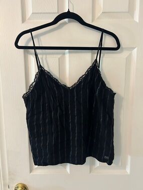 Victoria's Secret Black Velvet Lace-Trim Striped Cami